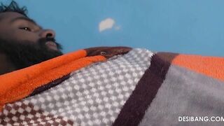 Indian girl gets fucked on a bed and jizzed on her shaved pussy